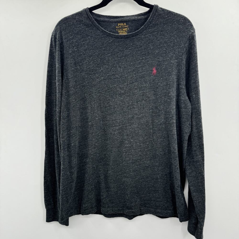 Polo Ralph Lauren Mens Custom Slim Fit T-Shirt Sz L Dark Heather Gray Long Slv